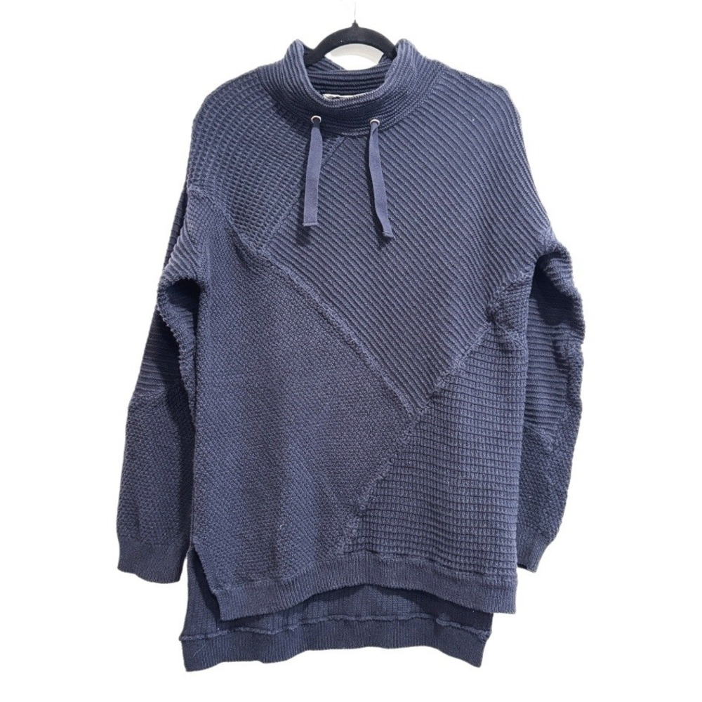 Soft Surroundings Sweater Navy Blue Knit Mock Neck Asymmetrical Patchwork M Edgy - Picture 2 of 15